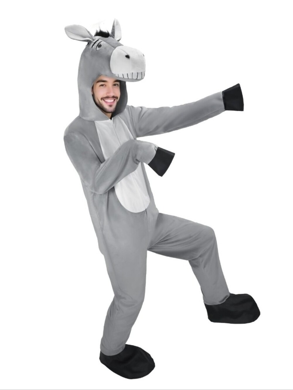 Donkey Costume Adult Hooded Gray Animal Jumpsuit - Onesie